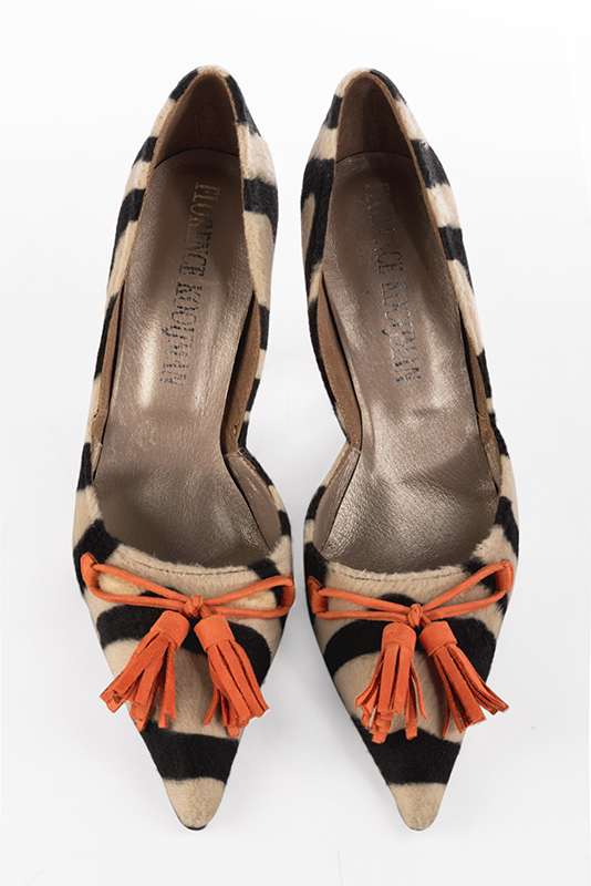 Safari black women's open arch dress pumps. Pointed toe. Very high spool heels. Top view - Florence KOOIJMAN